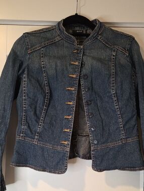 a.n.a Fitted Denim Jacket Petite Medium Peplum Stand Collar